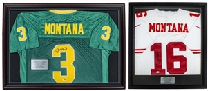 Joe Montana Autographed Framed Jersey Lot of (2): San Francisco 49ers & Notre Dame